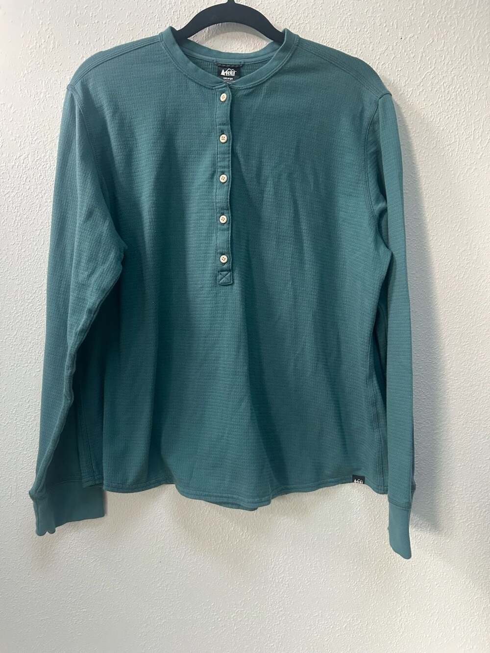 REI Co-op Women’s Waffle Knit Long Sleeve Henley Size 1XLarge Green
